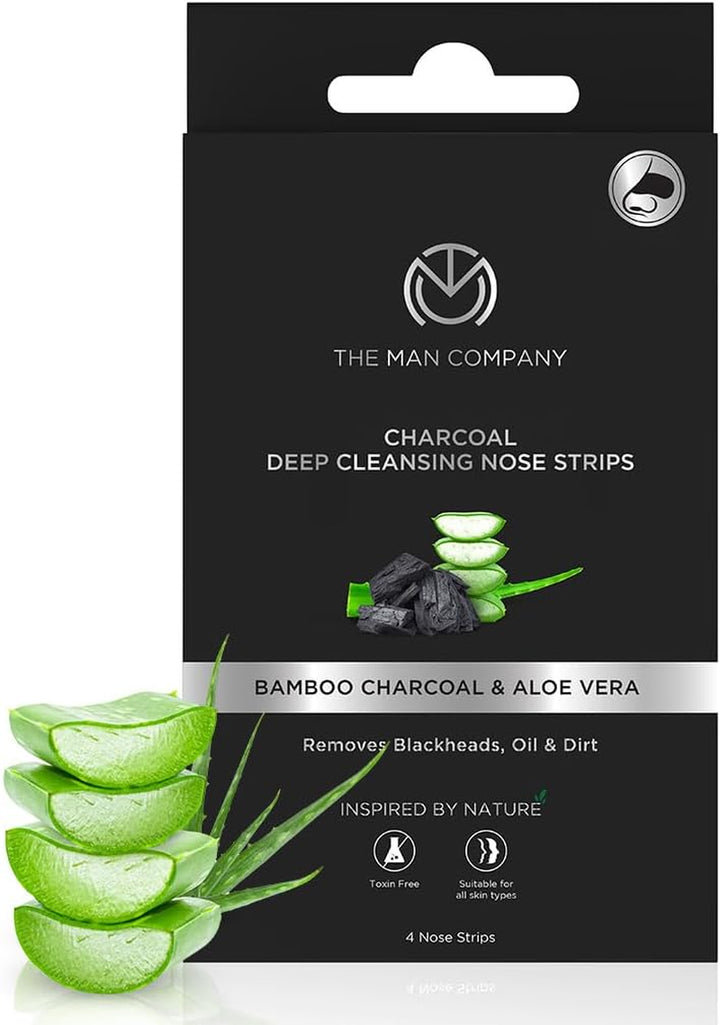 Charcoal Nose Strips with Aloevera Extractwhitehead & Blackhead Removerpores Cleanserdirt Freeimproves Skin Texture - 4 Strips