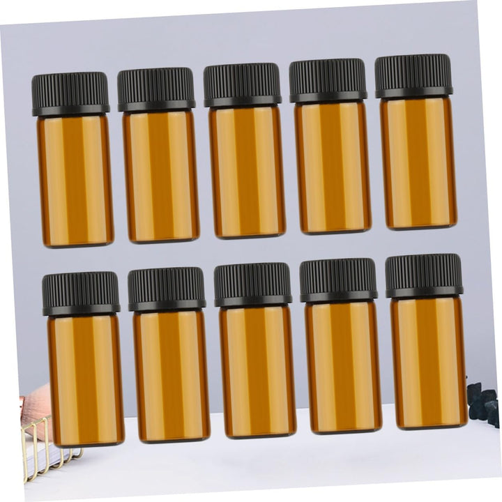 10 Pcs Mini Dark Brown Glass Vials with Grain Lid and Hole Plug Leak-Resistant Bottles for Essential Oils Perfumes Chemistry Samples Portable Travel Dispenser