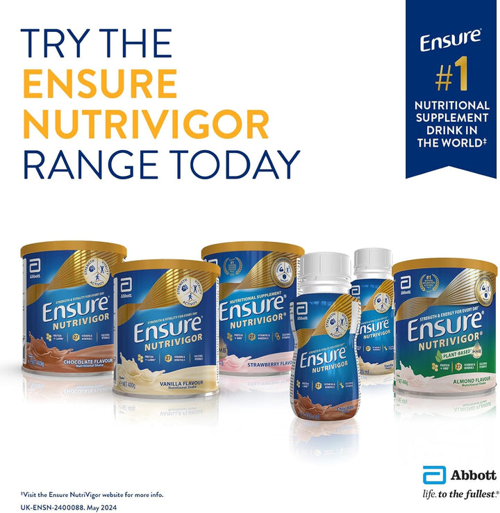 Ensure  Nutritional Shake – Vanilla Flavour – 12 X 220Ml – Boosts Energy – Ready-To-Drink – Food Supplement with Protein, HMB And27 Vitamins and Minerals
