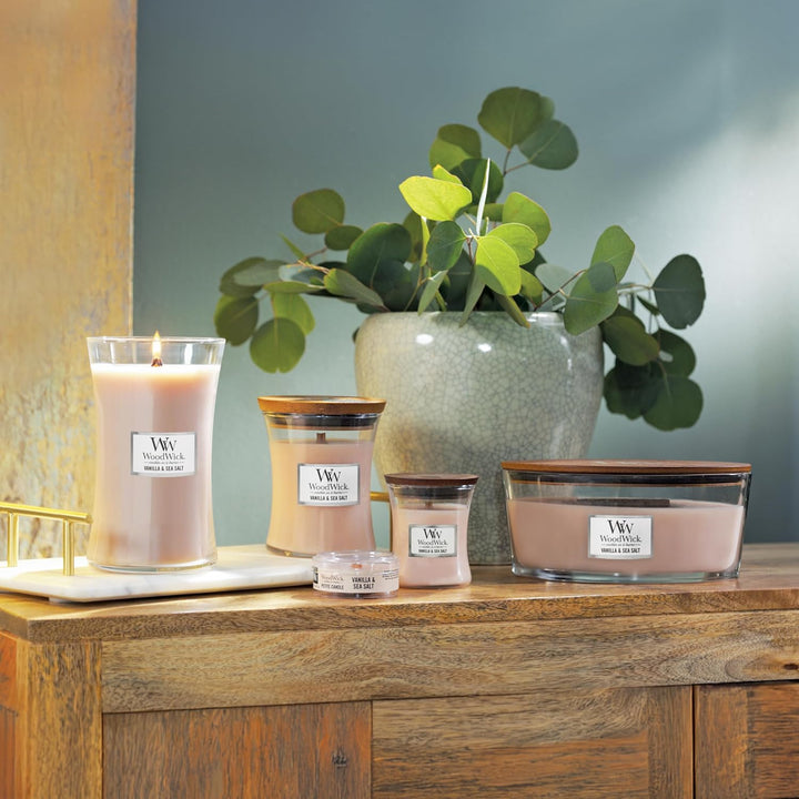 Scented Candle with Crackling Wick | Vanilla & Sea Salt Mini Hourglass Candle | up to 20 Hours Burn Time | Perfect Gifts for Women