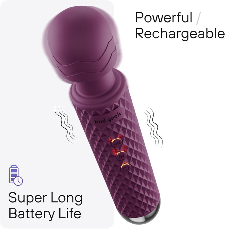 Handheld Wireless Personal Wand Massager – Waterproof, USB Rechargeable, 20 Vibration Patterns, 8 Speeds, Memory Feature, Skin-Soft Silicone for Ultimate Relaxation Massage Wand (Purple)