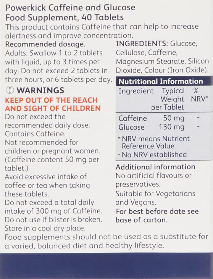Power Kick Extra Energy Caffeine & Glucose Tablets X 40