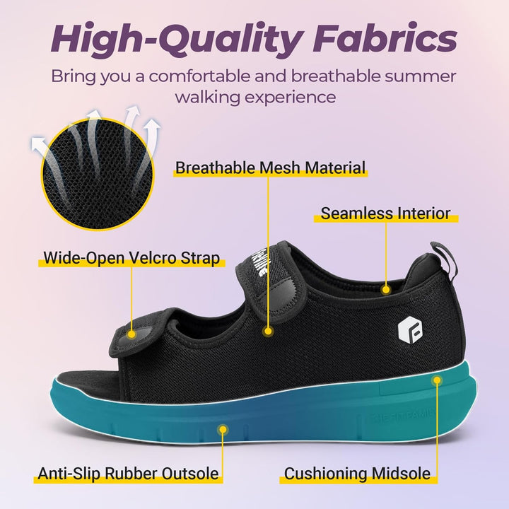 Women'S Wide Fit Open Toe Diabetic Sandals Edema Shoes Surgical Footwear with Adjustable Strap Slippers for Swollen Feet