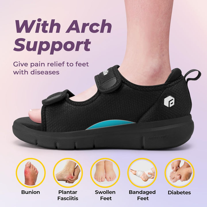 Women'S Wide Fit Open Toe Diabetic Sandals Edema Shoes Surgical Footwear with Adjustable Strap Slippers for Swollen Feet