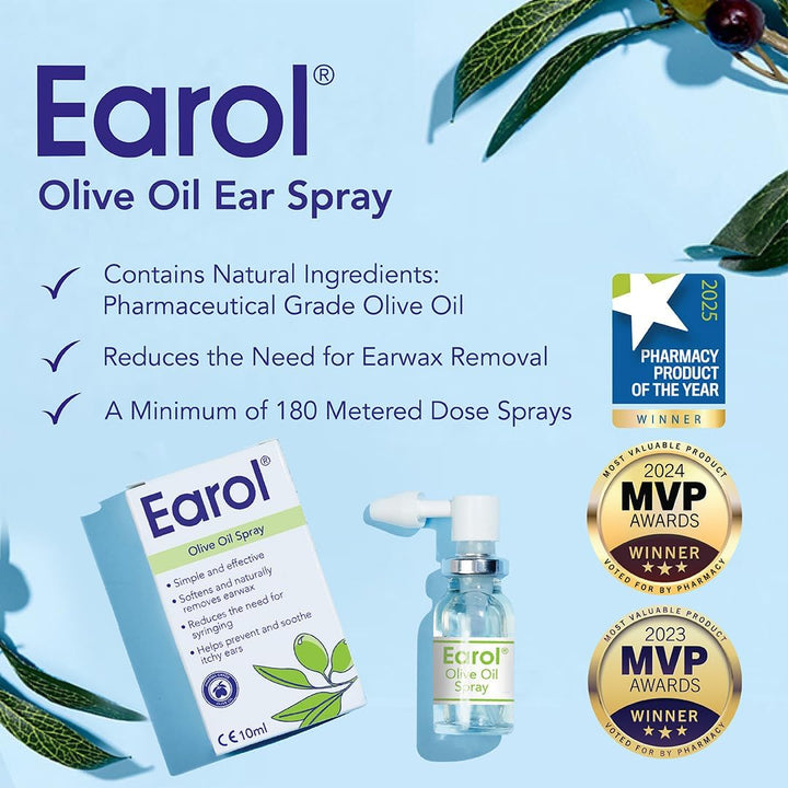 Olive Oil Ear Wax Removal Spray, Clinically Proven, Reduces Need for Syringing, Metered Dose, 1 Pack of 10Ml Oil Spray Bottle