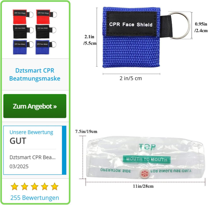 CPR Face Shield Mask with One Way Valve, CPR Mask Keychain Ring,Keychain Mask Disposable Emergency Kit CPR Face Shields Pocket Mask for First Aid or AED Training (6)