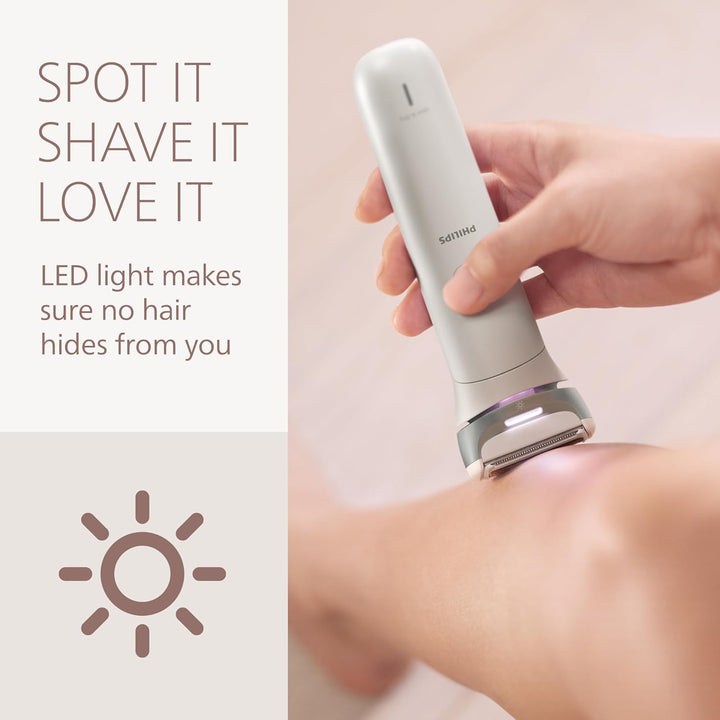 Lady Shaver Series 8000 - Cordless, Wet & Dry Electric Shaver, 3-Blade Shaving System, Flexible Shaving Head, LED Light, for Face, Legs, Body & Bikini, 100 Mins. Runtime, Model BRL159/00