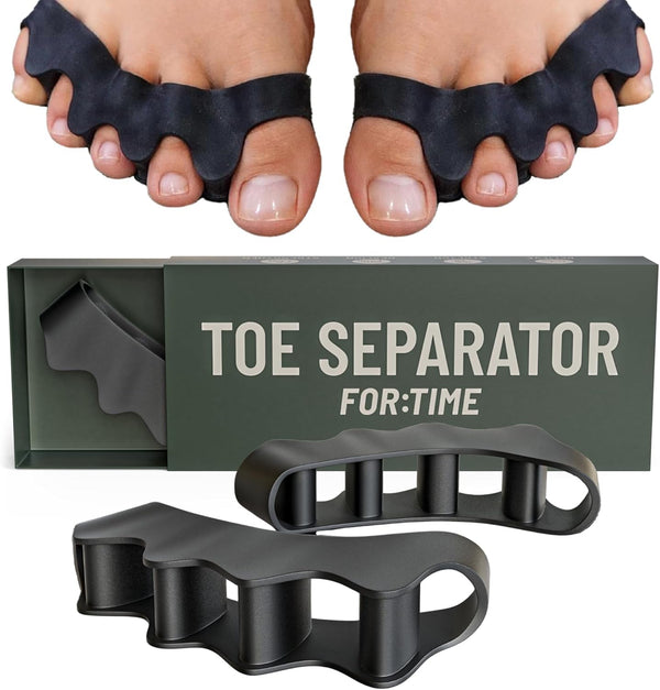 Toe Separator - 1 Pair Gel Toe Spacers for Overlapping Toes - Foot Realignment - Silicone Toe Straighteners for Bent Toes, Bunion Correction Toe Correctors, Toe Spreaders (Black, O/S)