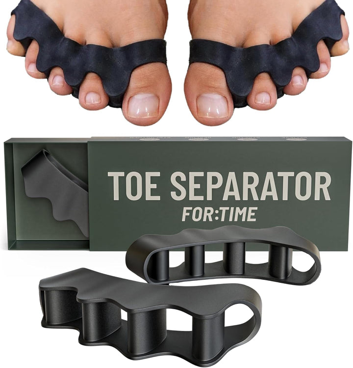 Toe Separator - 1 Pair Gel Toe Spacers for Overlapping Toes - Foot Realignment - Silicone Toe Straighteners for Bent Toes, Bunion Correction Toe Correctors, Toe Spreaders (Black, O/S)