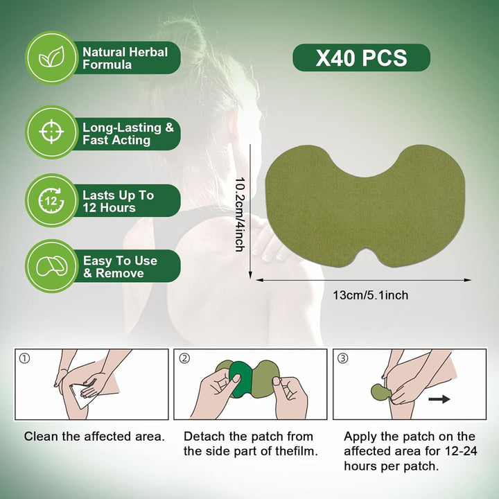 Knee Pain Relief Patches, 40PCS Natural Knee Patch for Pain Relief, Wormwood Herbal Pain Relief Patches Heat Patches for Knee/Back/Neck/Shoulder/Joint Pain, Muscle Soreness