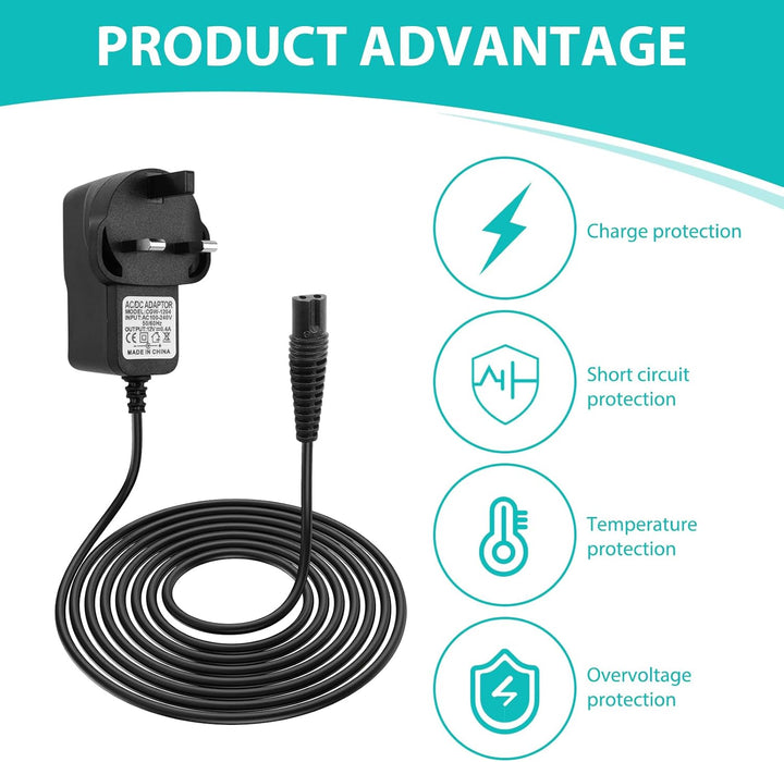 12V for Braun Shaver Charger Cable Series 3, 5, 9, 7, 1 Beard Trimmer and Epilator Silk-Epil 9, 7, 5, Electric Razor 3 Pin Charging Cable UK Plug for 5544, 3040S, 5409, 7220, 5377