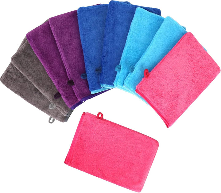 10 Pack Microfiber Body Wash Mitts, Flannel Soft Face Mitten, Bath Spa Cloth, Reusable Makeup Remover Mitt Gloves, European Style Wash Cloth,15 * 21Cm, 5 Colors