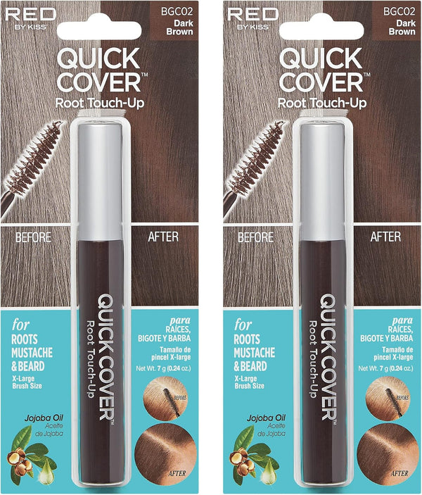 Quick Cover Root Touch up Rescue (Dark Brown 2 Pack), Mascara Natural Water-Resistant Temporary Gray Concealer Cover up Brush for Hair Mustache & Beard, Formulated with Jojoba Oil