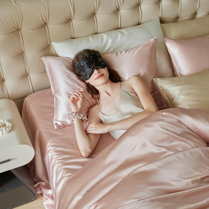 100% Silk Sleep Mask with Adjustable Strap,Comfortable and Super Soft Eye Mask Ultimate Sleeping Aid,Blindford Golden Moon