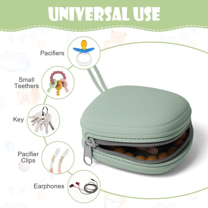 Dummy Holder Case, Silicone Dummy Holder Case, Baby Dummy Holder Case, Square Pacifier Holder Case, Portable Soother Pods for Baby, Baby Pacifier Case for Travel, Home (Green)