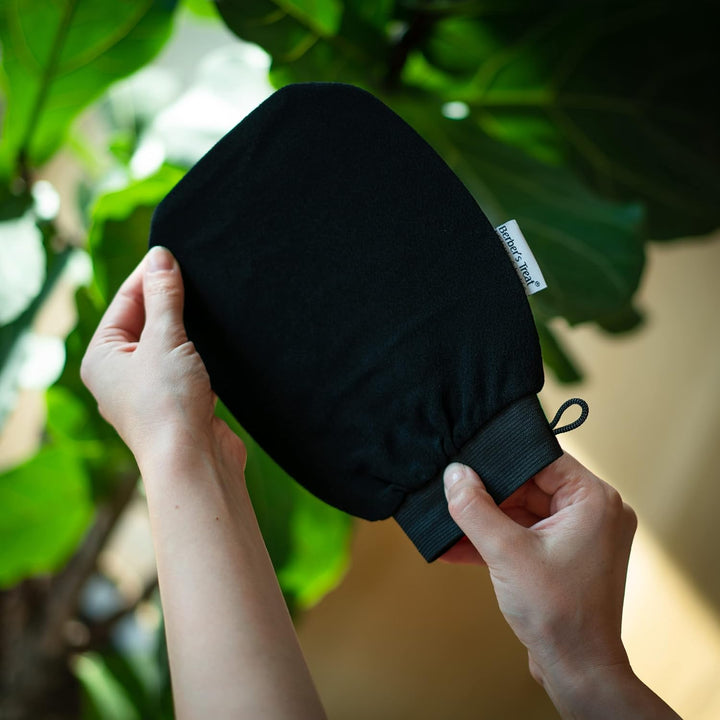 Kessa Exfoliating Glove - Scrub and Remove Dead Skin Cells, Ingrown Hair Treatment, Tan Remover Mitt (Black)