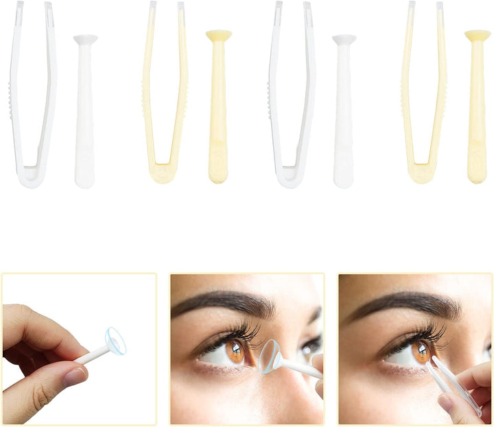 4 Pack Contact Lens Remover and Inserter Tool for Soft Lenses, Portable Contact Lens Applicator with Tweezers & Storage Case for Outgoing, Travelling - White & Yellow