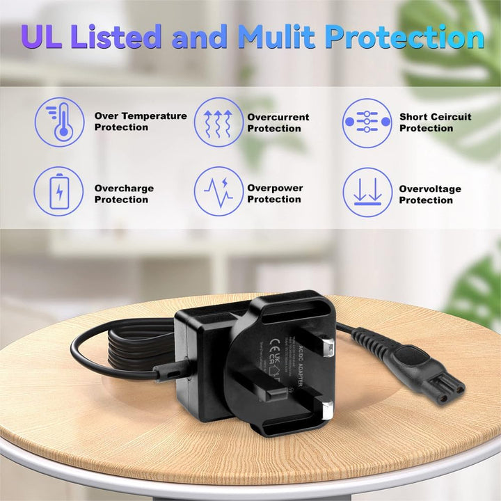 15V Chager for Phlip Shaver HQ8505 Power Cable Charger Cord UK for Series Beard Trimmer S3233, S3333, S1332, BT5502, BT9810, MG7790 MG7750 Electric Razor Aquatouch Power Lead