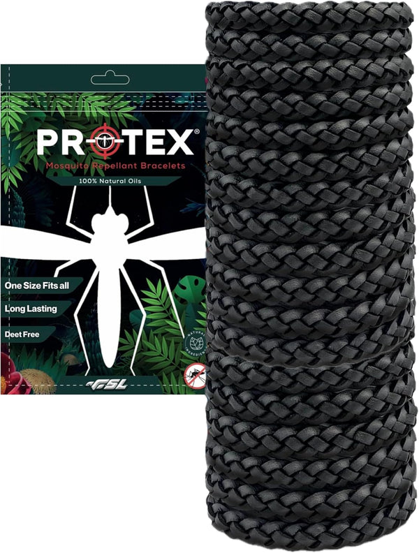 18 Black Insect Repellent Bracelets, Adjustable Leather Deet-Free Wrist Bands, Effective Protection, Insect Mosquito Repeller Bands for Adults & Kids, Resealable 18 Pack.