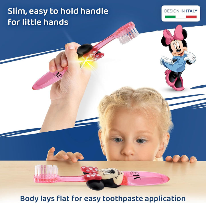 Disney Minnie Mouse Flashing Toothbrush for Kids with 2 Minute Flashing Light, Soft Rounded Bristles, and Comfortable Handle Grip for Children Ages 3+