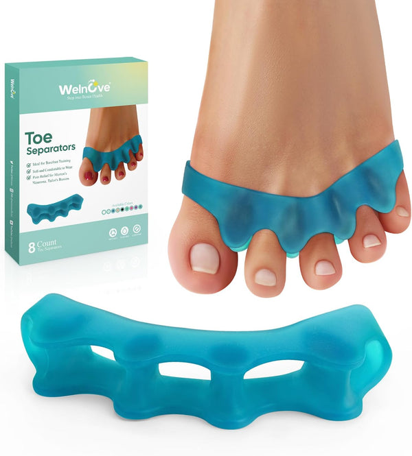 8 Pack Toe Separators, Bunion Corrector for Women/Men, Toe Spacers, Foot Alignment - Dividers to Correct Bunions, Hammertoes, Relief Restore Feet (Blue)
