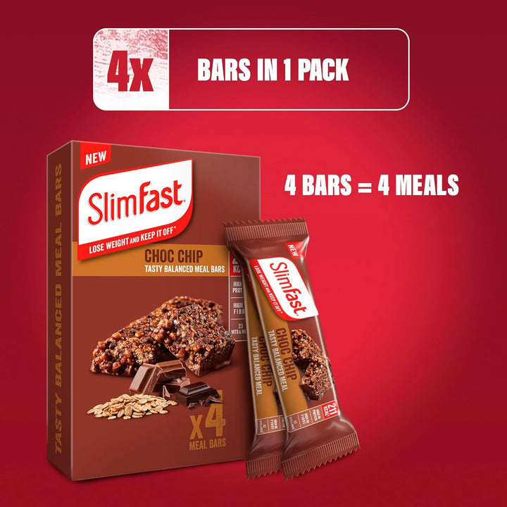 Tasty Balanced Meal Bar, Low Calorie Replacement Bars for Weight Loss and Diet, High Protein, Healthy Snacks for Adults with 23 Vitamins and Minerals, Choc Chip Flavour, Multipack, 16 X 60 G