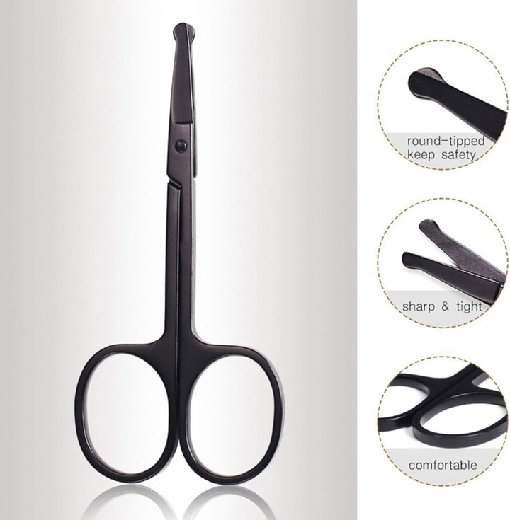 Beard Scissors/Nose Scissors/Mustache Comb Multi Functions Grooming Kit Gift Set Beard Trim Scissor Kit Trimming Nasal Hair for Men with Storage Bag (Black)