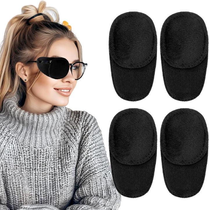 4 Pcs Eye Patches for Adults Kids, Right & Left Eye Patch for Glasses, Reusable Lazy Eye Patch for Treating Lazy Amblyopia Strabismus after Surgery (Black)