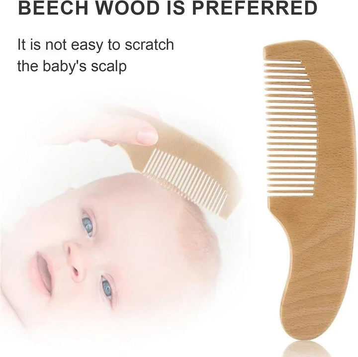 Baby Hair Brush and Comb Set for Newborns, Infants and Toddlers, Brush with Natural Wooden Handle and Super Soft Goat Bristles, Gently Grooms Hair, Maintain Scalp Health, Prevent Cradle Cap