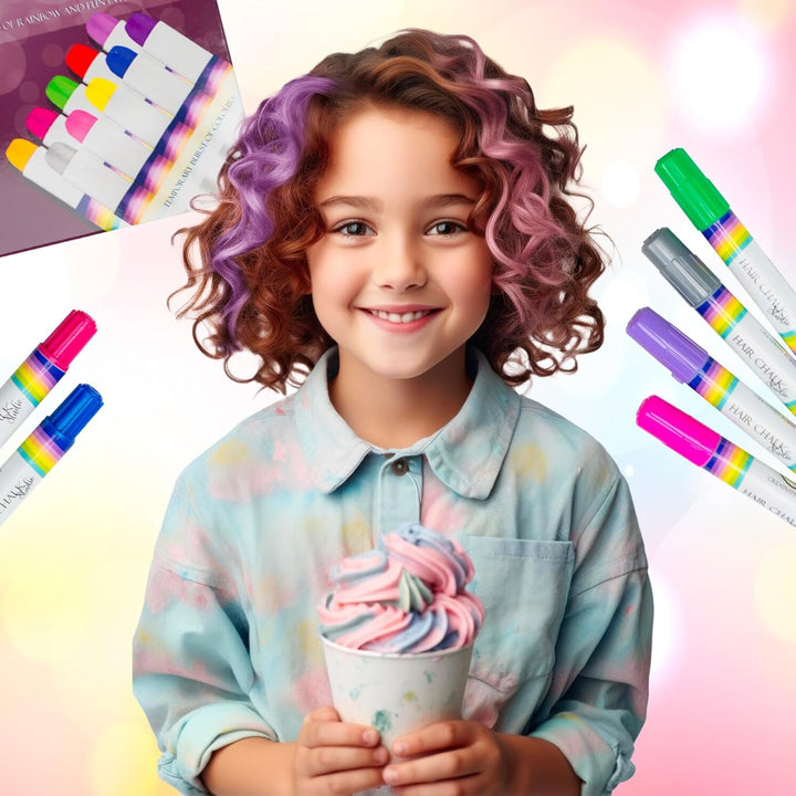 Hair Chalk Gift for Girls & Kids - 10 Pens Temporary Non-Toxic Easy Washable Hair Dye Colorful, Pens, Gift Birthday Party Girls