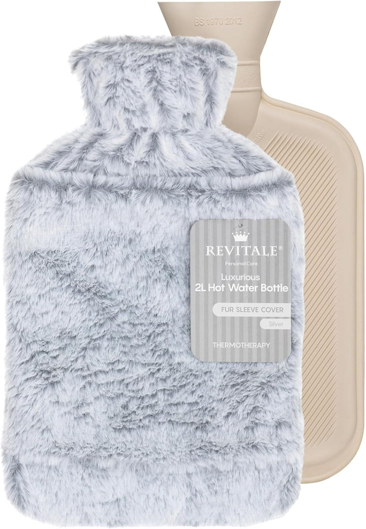 Luxury Cosy Hot Water Bottle 2 Litre, Soft Cover, Single Ribbed Natural Rubber 2025, British Standard BS1970:2012, Durable & Leak-Resistant (Slate Grey)