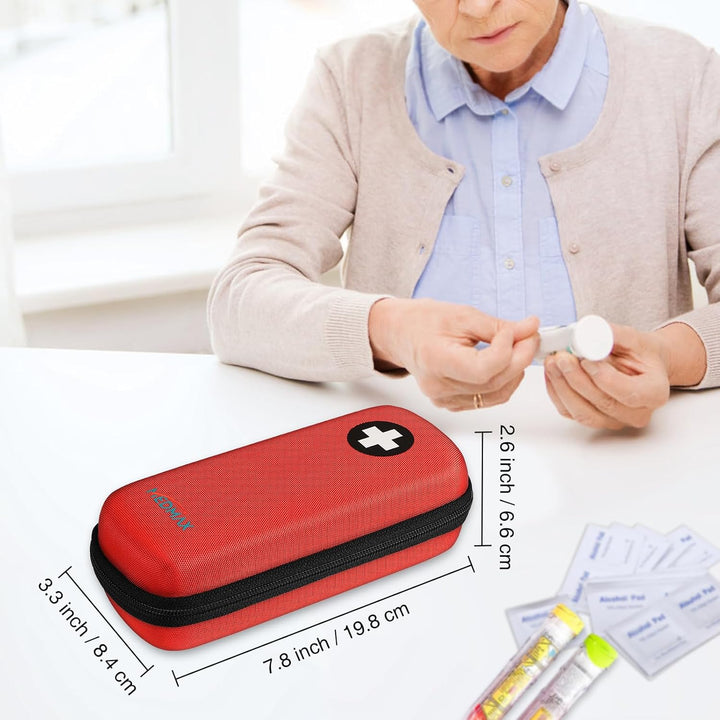 Epipen Medical Carrying Case, Hard Shell EVA Shock Absorption Travel Medication Organizer Bag Emergency Medical Pouch Holds 2 Epipens, Asthma Inhaler, Auvi-Q, Allergy Supplies, (*Red)