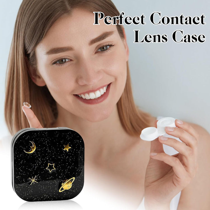 Contact Lens Cases, Contact Lens Holder with Mirror, Portable Eye Contacts Mini Case Container Set with L and R Caps for Home Travel