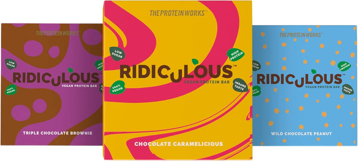 Ridiculous Vegan Protein Bar - Award Winning, Chocolate Caramelicious, 9 Bars, 100% Plant Based & Palm Oil Free, High Protein - Protein Works