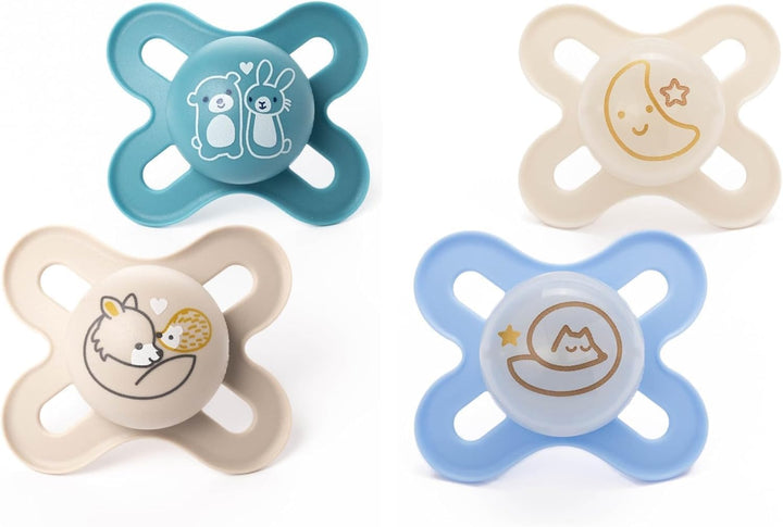 Original Start Soothers | 0-2 Months | 2 Pack | Newborn Dummies | Comes in Dummy Steriliser Case | Sustainable Materials | Baby Accessories for Newborn | Cream (Various Designs)