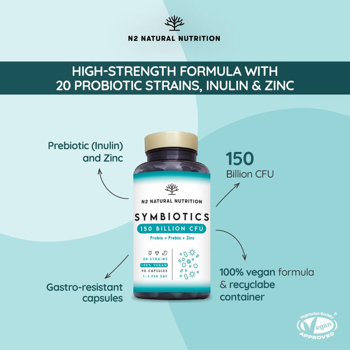 Probiotics 150 Billion CFU – 20 Multi Strains with Prebiotic, Inulin & Zinc – High Strength Vegan Supplement – Gastro Resistant Capsules – 76 Day Supply –