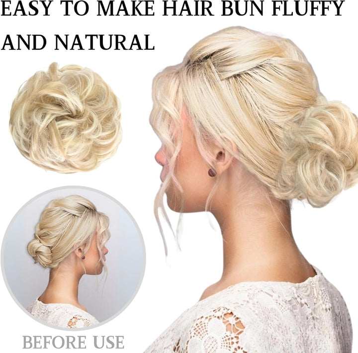1 PCS Messy Bun Hair Piece with Elastic Band for Bun Making Curly Wavy Scrunchies Easy to Use Synthetic Hair Chignons Donut Accessories Scrunchies for Women Girls Ponytail (Dirty Blonde)