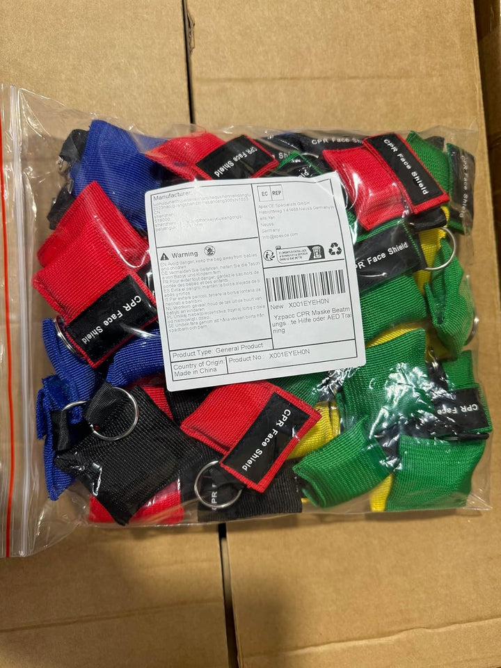 Set of 50 CPR Mask, Disposable CPR Shield Emergency Mask Key Chain Ring, with One-Way Valve Breathing Barrier for First Aid or AED Training