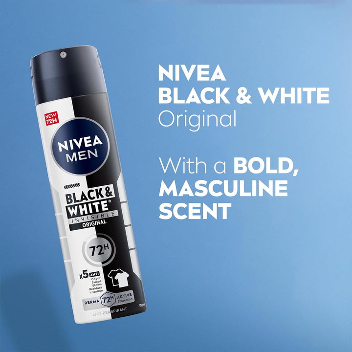 Black & White Original Anti-Perspirant (150 Ml), 72Hr Anti-Sweat Deodorant for Men, No Stains on Black and White Clothes