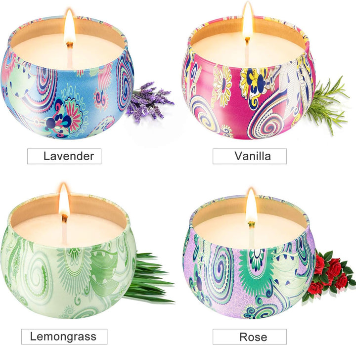 4 X 125 Grams Scented Candles, Soy Wax Aromatherapy Candle Gift Set for Women, Rose, Lavender, Vanilla, Lemongrass