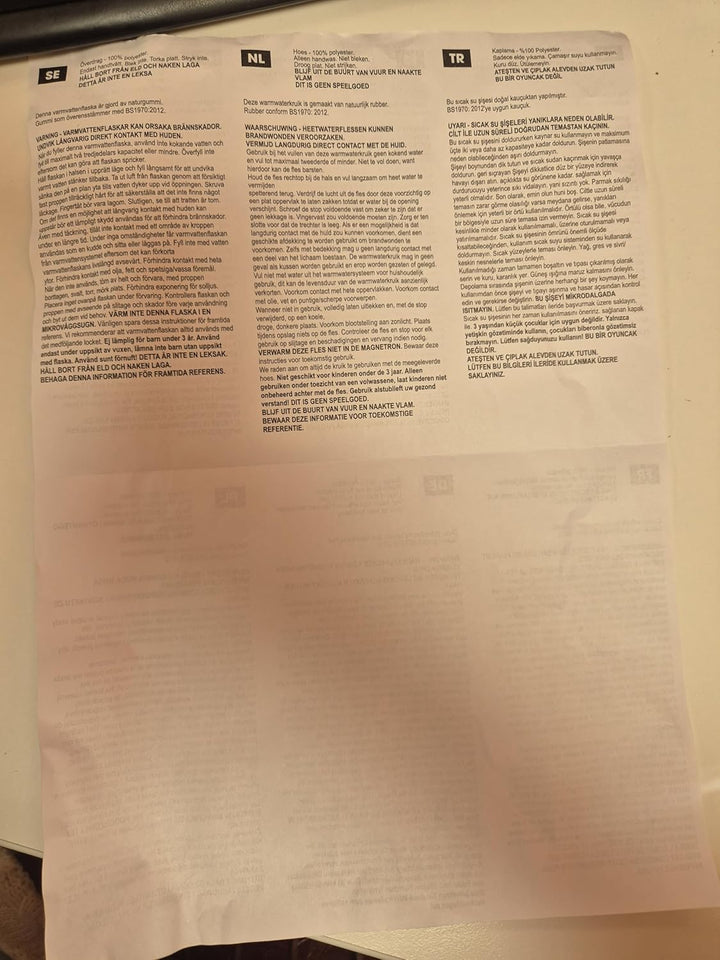 Hot Water Bottle with Soft Fleece Cover - Natural Rubber 2 Litre - British Design - UK Safe Tested