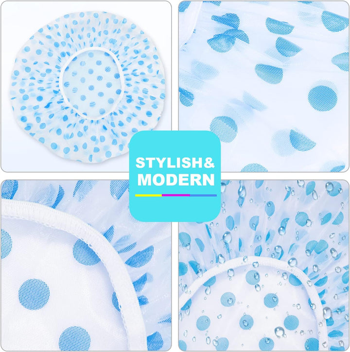 6 Pcs  Shower Caps for Women Uk,Waterproof and Reusable Bath Cap,28Cm Width with Elastic Band, Large Plastic Long Hair Eco Cap.