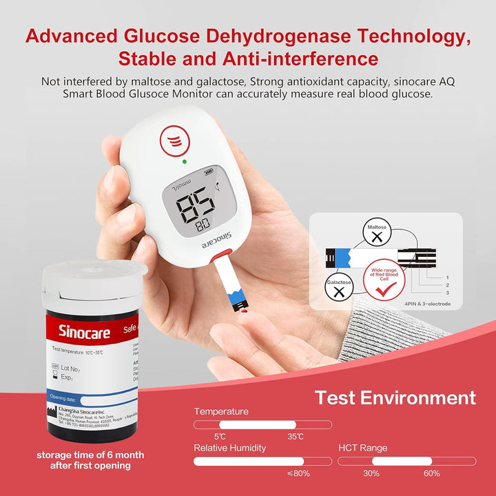 Blood Glucose Test Strips 50Pcs & Lancing Devices, Only for  Safe AQ Smart Glucometer or Safe AQ Voice Glucometer