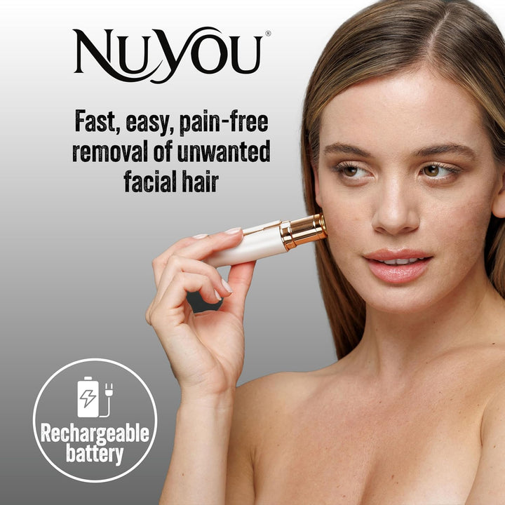 Nuyou Facial Hair Remover for Women - Quick, Painless Hair Removal, Rechargeable with 18K Gold Blades, Portable Facial Trimmers, Lipstick Design for Discreet Face Care, New Floatable Tiltable Head