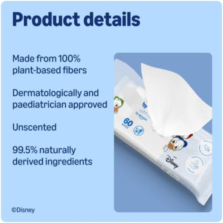 Disney Baby Wipes, 99% Water, 720 Wipes, Unscented, 12 Pack of 60, (Previously a Mama Bear Brand, Same Product)