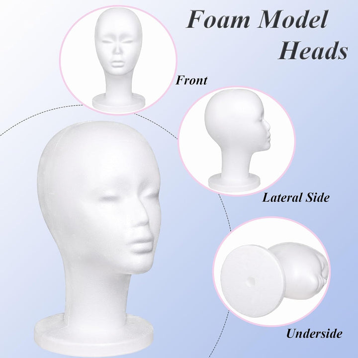 1 PCS Foam Wig Head White Female Styrofoam Mannequin Hairpieces Stand Holder Cosmetics Model Head Wig Display for Style,Model, Hats, Masks, DIY ,Arts,Hairpieces, Salon and Travel (#Bai)