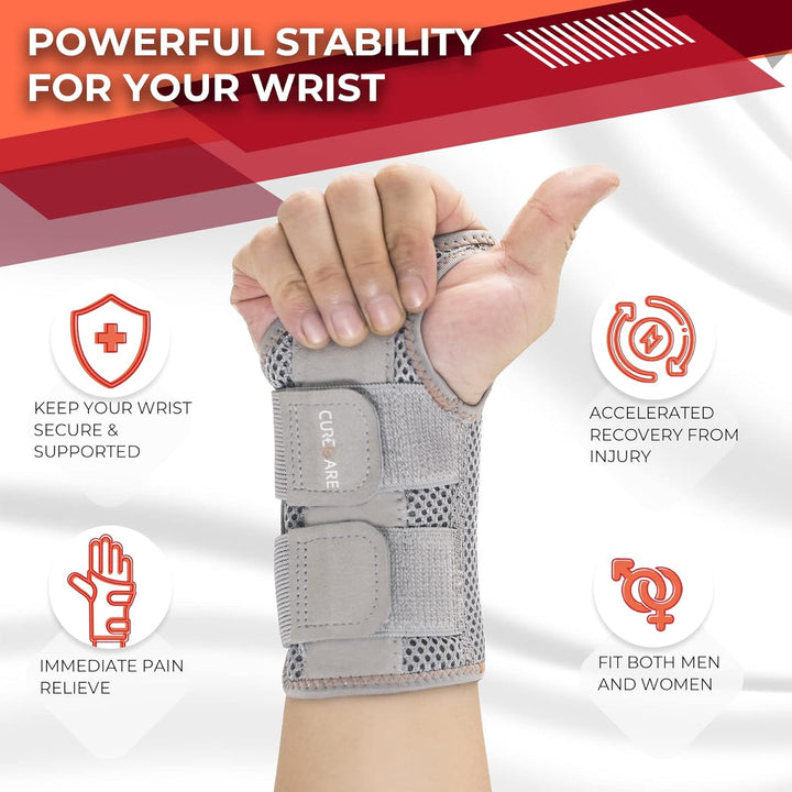 New Updated Carpal Tunnel Wrist Splint, Adjustable Wrist Support Brace with 2 Straps, Professional Wrist Stabilizer for Pain Relief, Repetitive Injuries Recovery (Left Hand-Gray, L/XL)
