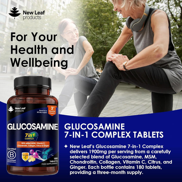 Glucosamine and Chondroitin High Strength 7-In-1 with Msm,Collagen,Vitamin C, Citrus & Ginger Joint Care Supplements for Men & Women - 180 Tablets