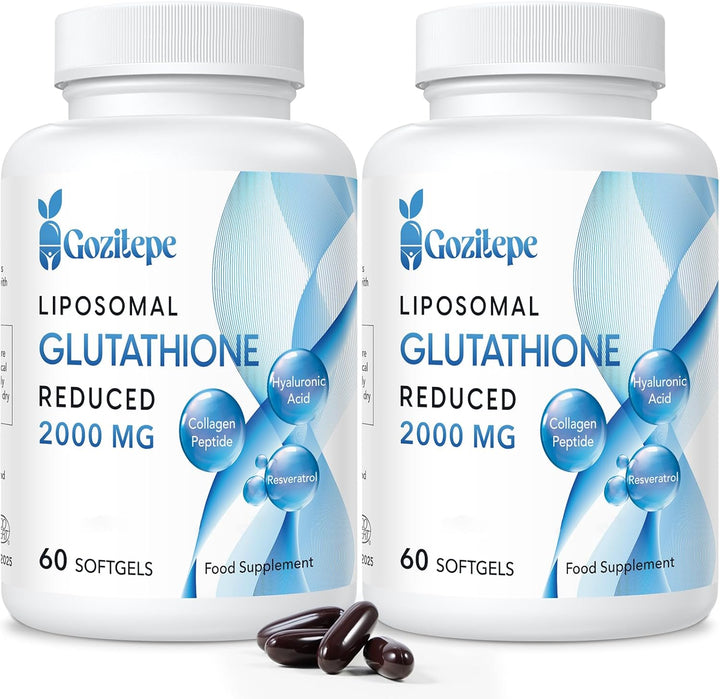 Liposomal Glutathione Reduced 2000Mg per Serving | Glutathione Supplement with Hyaluronic Acid + Collagen Peptide + Resveratrol | 10X Better Absorption (60 Count (Pack of 1))