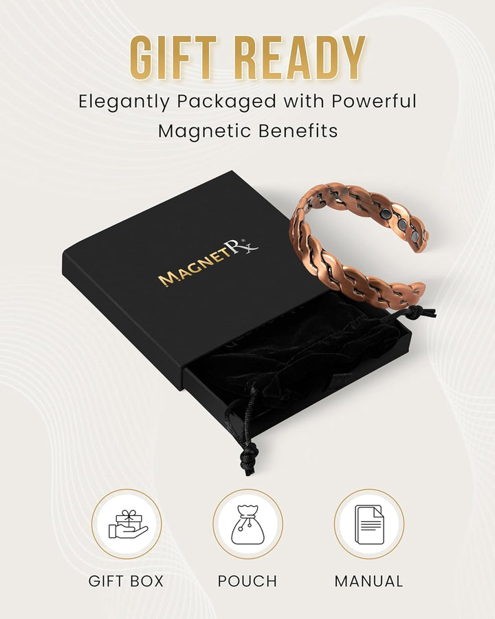 ® Pure Copper Magnetic Bracelet - Magnetic Copper Bracelets for Men - Adjustable Cuff + Gift Box (Twisted Copper)